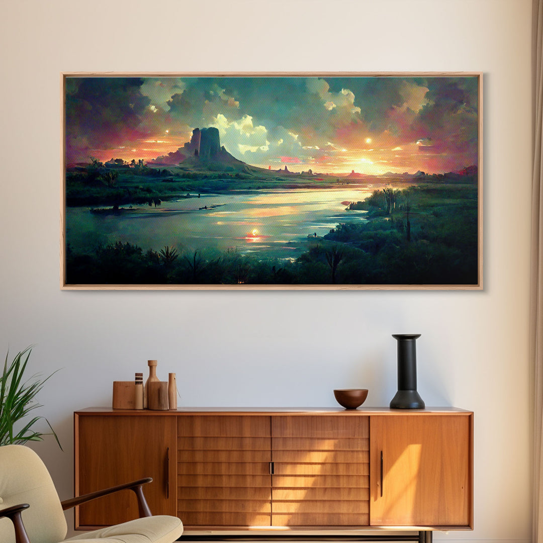 Vaporwave Sunset Canvas Print, beautiful landscape art, living room wall art