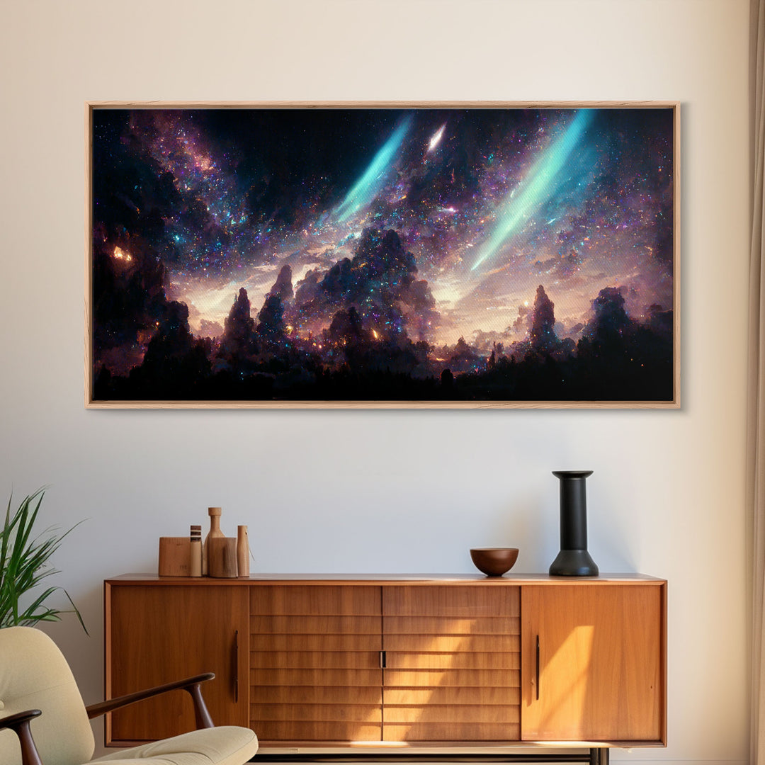 Aurora Borealis Landscape Canvas Print, Mountains of Norway, cool wall art, unique wall art, mountain landscape wall art, space and stars