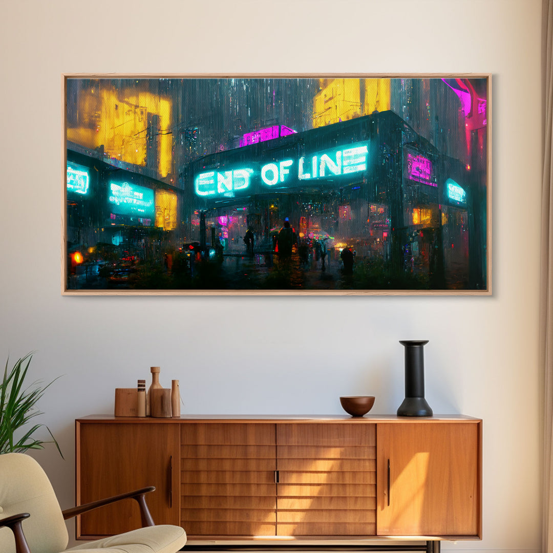 End Of Line, Cyberpunk Subway Art, Dystopian Cyber Punk City, Canvas Print, Bladerunner vibes art, cool wall art, night city