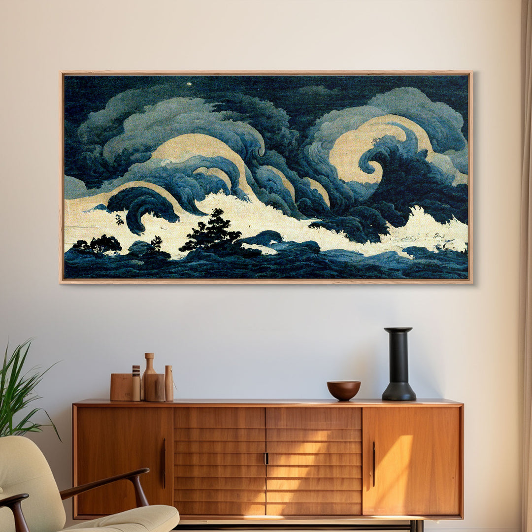 Japanese Style Wall Art, A Stormy Sea, Canvas Print, ready to hang wall art