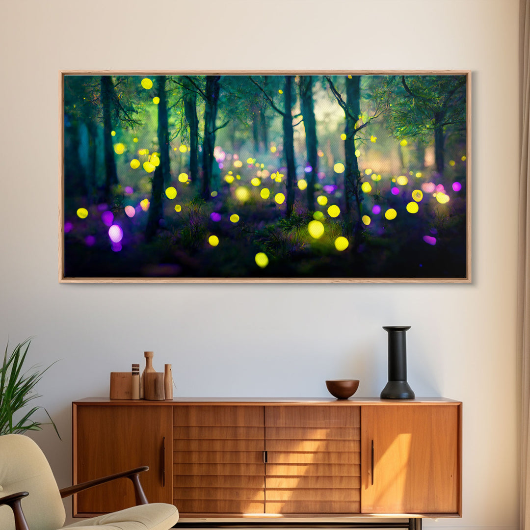 Magical forest with fairies canvas print, fantasy art, cool wall art, dorm art, ready to hang wall art