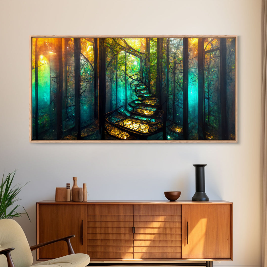 Fantasy wall art, canvas print, magical forest, fantasy landscape art, ready to hang wall art, bioluminescent glowing fantasy wall decor