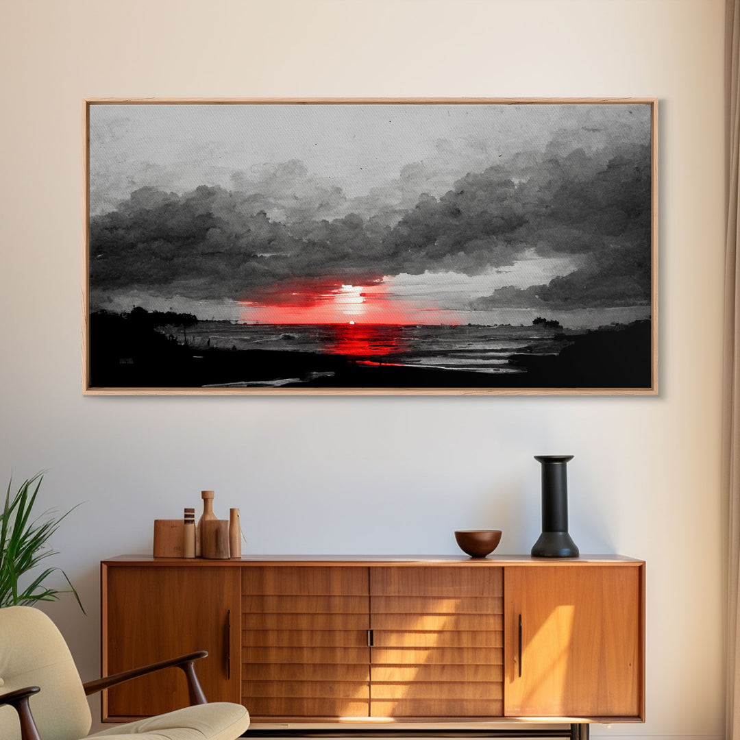 Creepy  Blood moon canvas print, dark fantasy art, black and white art, Halloween, spooky art, horror landscape art