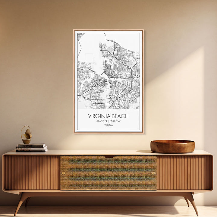 Virginia Beach Street Map, Virginia Map, City Map Print, Modern Wall Art, Wall Art, Canvas Print, Home Wall Décor Art, Moving Away Gift