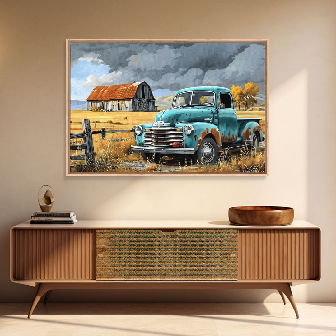 The Old Truck, Farmhouse Decor, Rusty Vintage Truck Painting, Southwestern Boho Minimalist Decor, Country Art, Living Room Wall Art