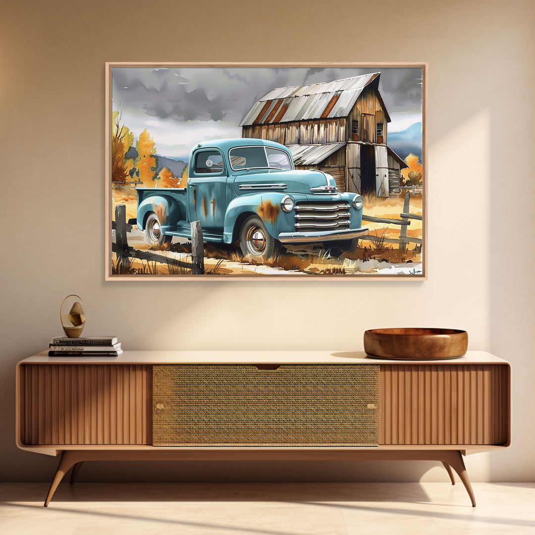 The Old Truck, Farmhouse Decor, Rusty Vintage Truck Painting, Southwestern Boho Minimalist Decor, Country Art, Living Room Wall Art