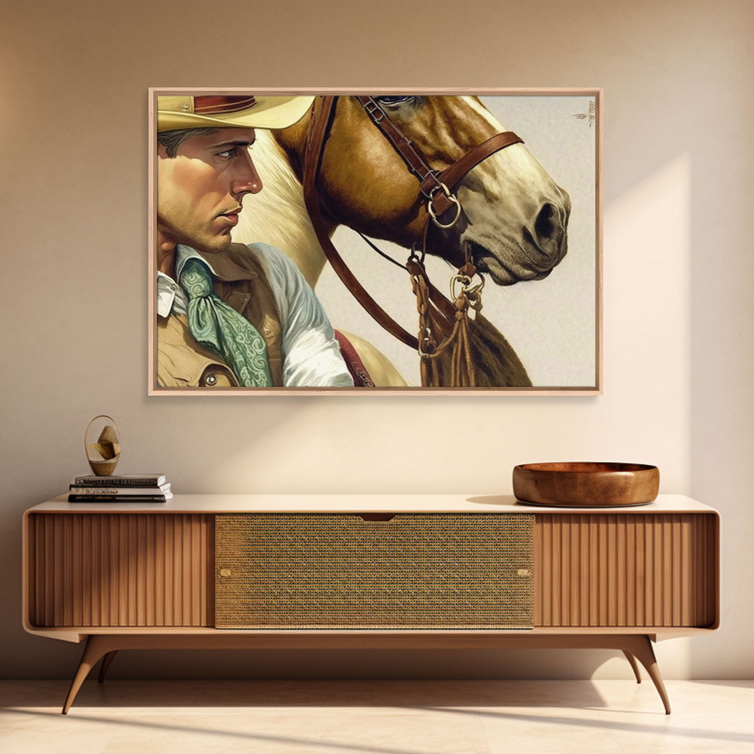 Wild West Cowboy Art, Framed Canvas Print, Cowboy Art Print, Western Art Print, Western Cowboy Gift, Retro Cowboy Decor, Western Cowboy