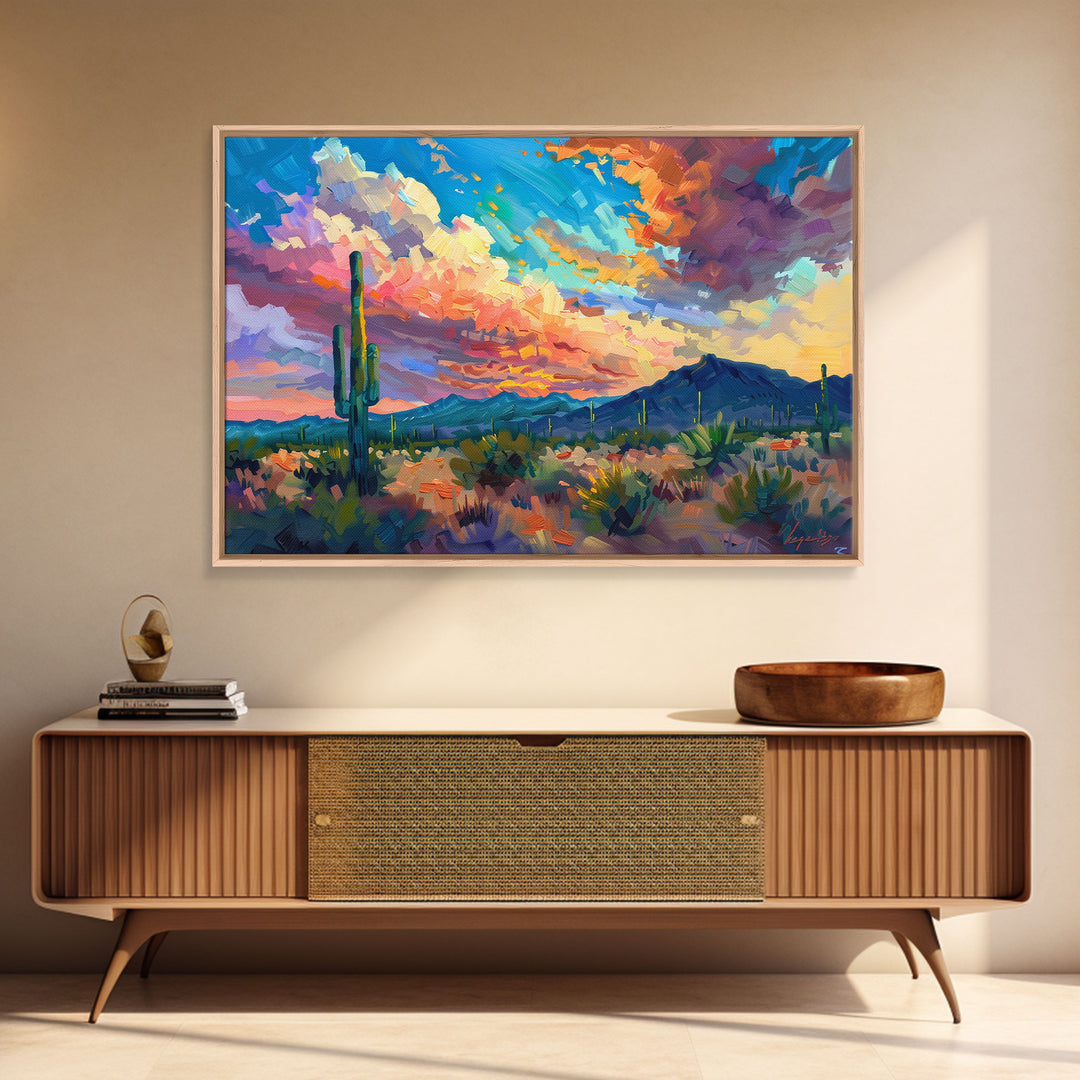 Saguaro Cactus Pop Art Oil Painting Canvas Print, Sedona Arizona, Grand Canyon Painting, Desert Landscape, Southwestern Decor, Kitsch Art