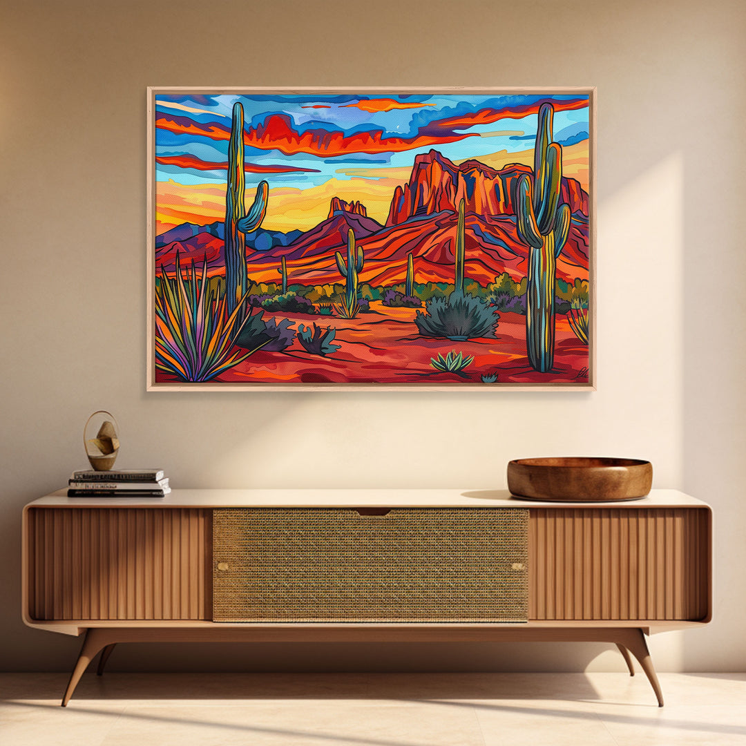 Retro Style Desert Landscape Painting Print, Pop Art, Farmhouse Decor, Arizona Art, Southwest Decor, Country Art, Living Room Decor