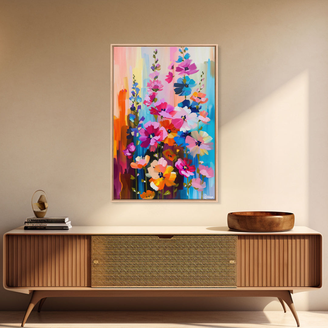 Abstract Floral Burst Framed Canvas Print - Colorful Flower Wall Art, Vibrant Living Room Decor, Modern Bedroom Art, Unique Home Art