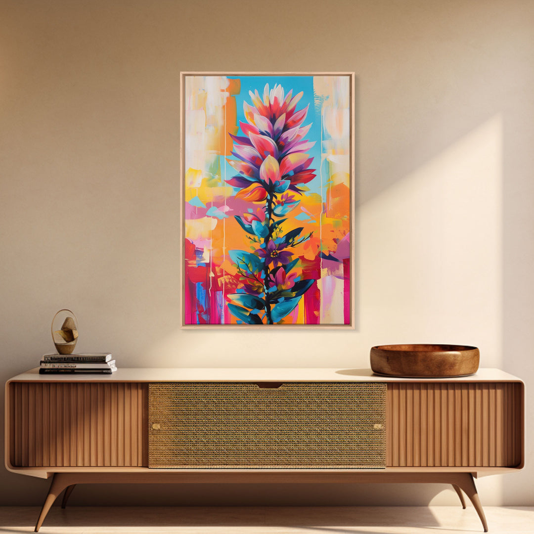 Vibrant Flower Art Framed Canvas Print - Colorful Wall Art, Living Room Decor, Floral Artwork for Bedroom, Modern Home Decor