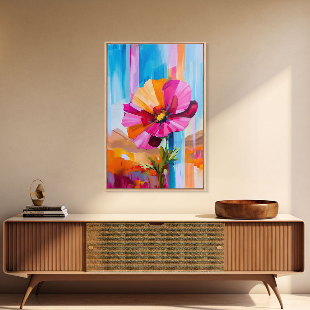 Abstract Flower Bloom Framed Canvas Print - Colorful Wall Art, Living Room Decor, Modern Floral Art for Bedroom, Home Decoration