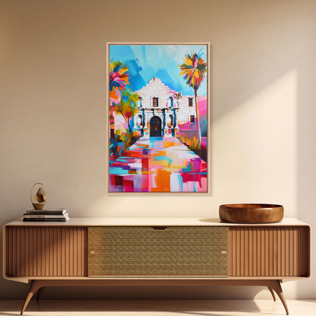 The Alamo in Colorful Abstract Design - Framed Canvas Print, Vibrant Nature Decor, Living Room Wall Art, Bedroom Decor