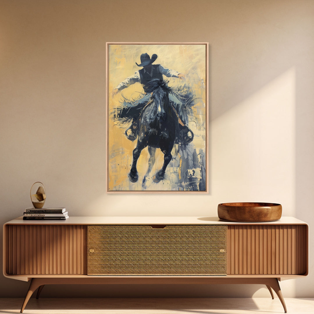 Bold Cowboy in Action Framed Canvas Print - Captivating Western Decor, Stunning Wall Art for Living Room, Bedroom