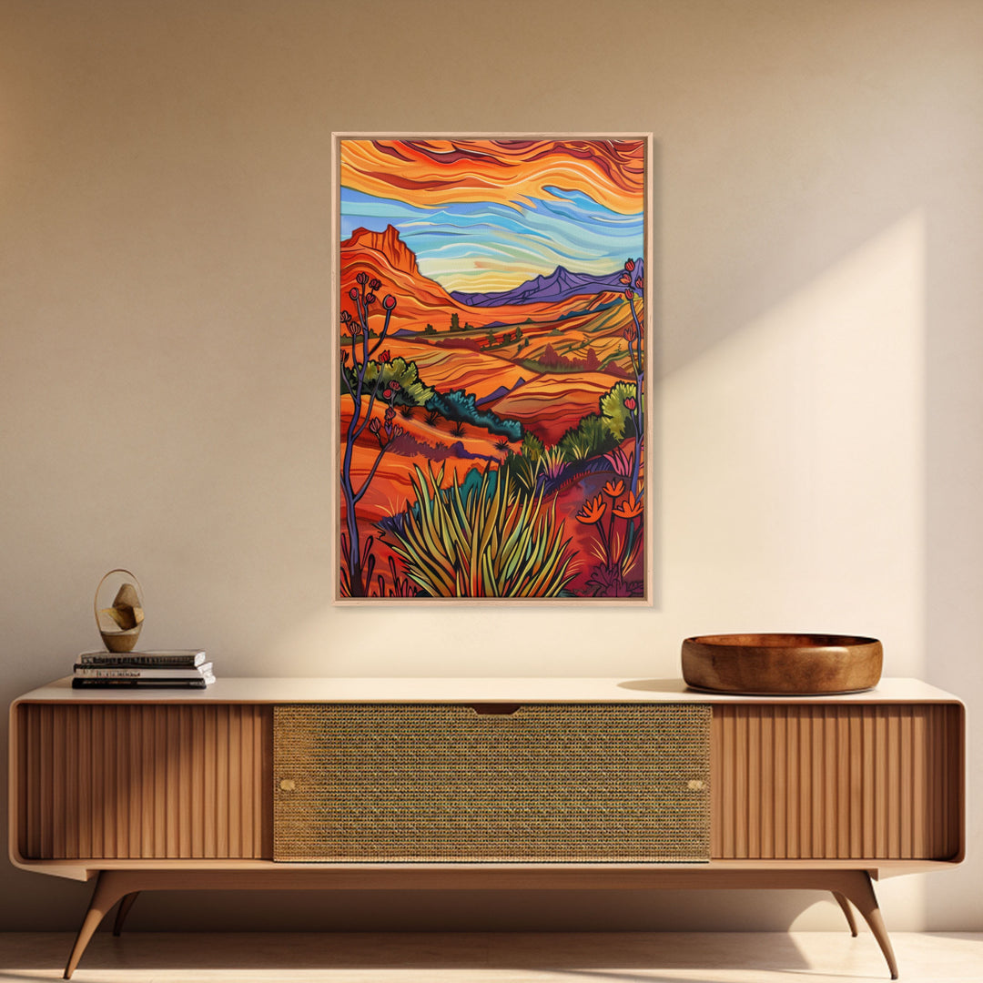 Framed Canvas Print, Serene Desert Landscape with Rolling Hills, Beautiful Wall Art for Living Room or Bedroom Decor