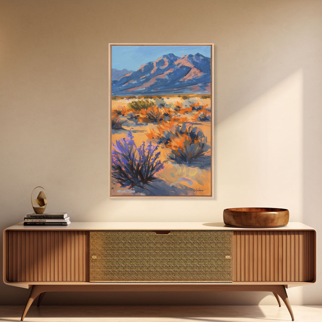 Majestic Desert Mountains and Vegetation, Scenic Wall Art for Living Room or Bedroom, Framed Canvas Print for Home Decor