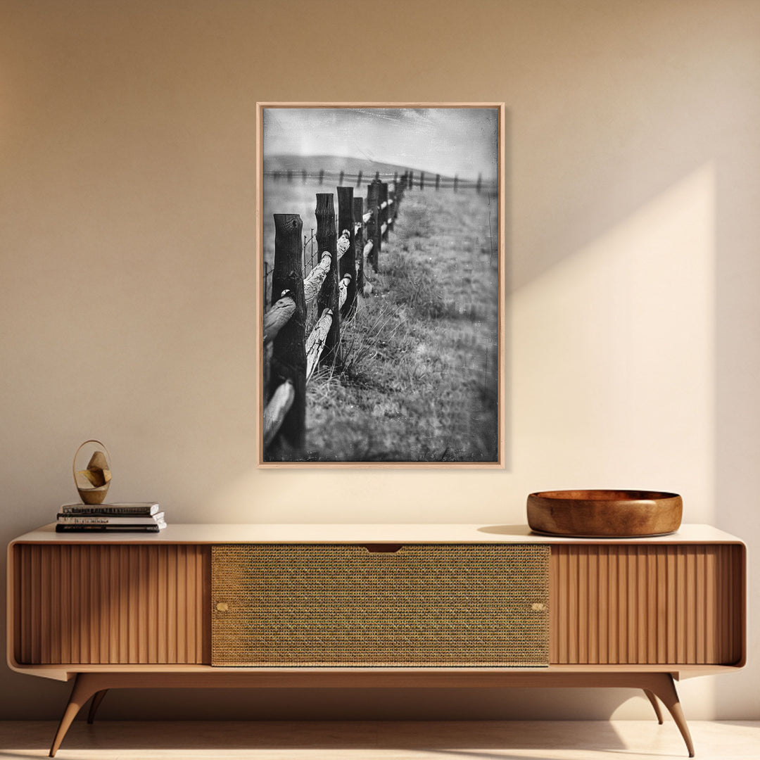 Old Barbed Wire Fence Art - Sepia Canvas Print, Rustic Western Decor, Vintage Farmhouse Wall Art, Historical Fence Artwork