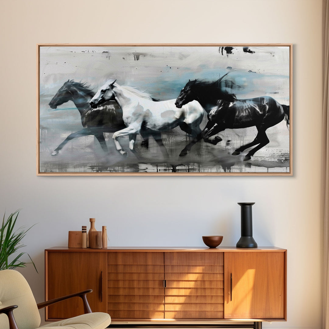 Stunning Trio of Horses Running in Field, Perfect for Living Room Art, Framed Canvas Print, Bedroom Decor, Home Decoration, Horse Lover Gift