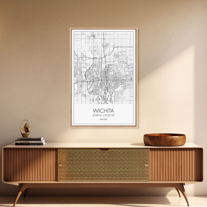 Wichita Street Map, Kansas Map, City Map Print, Minimalist Art, Wall Art, Canvas Print, Travel Wall Art, Gifts For Travelers, Canvas Art