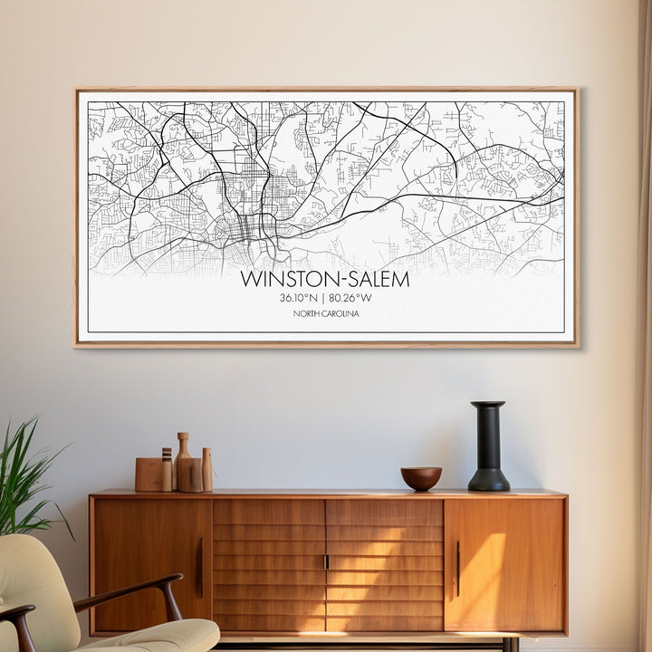 Winston Salem City Map, North Carolina Art, Map Print, Modern Wall Art, Wall Art, Canvas Art, Modern Office Art, Room Décor For Teens