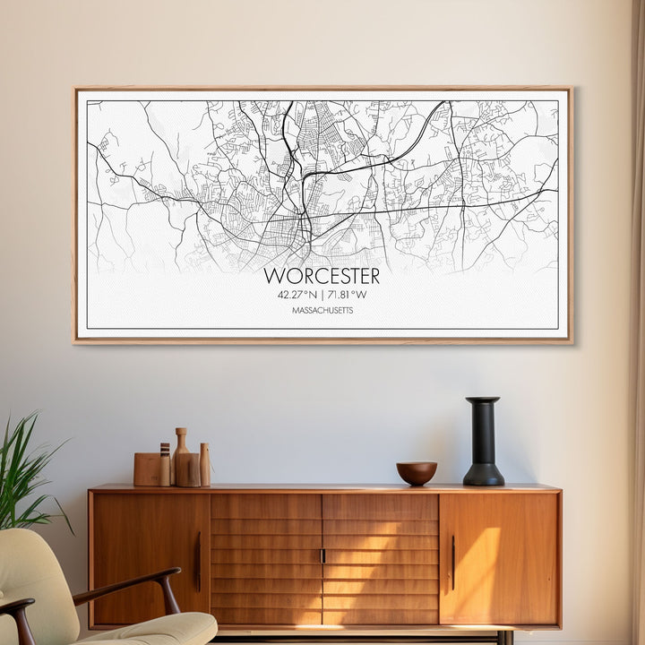 Worcester City Map, Massachusetts Art, Map Print, Modern Wall Art, Wall Art, Canvas Art, Dining Room Décor, Boho Wall Art, Prints Wall Art