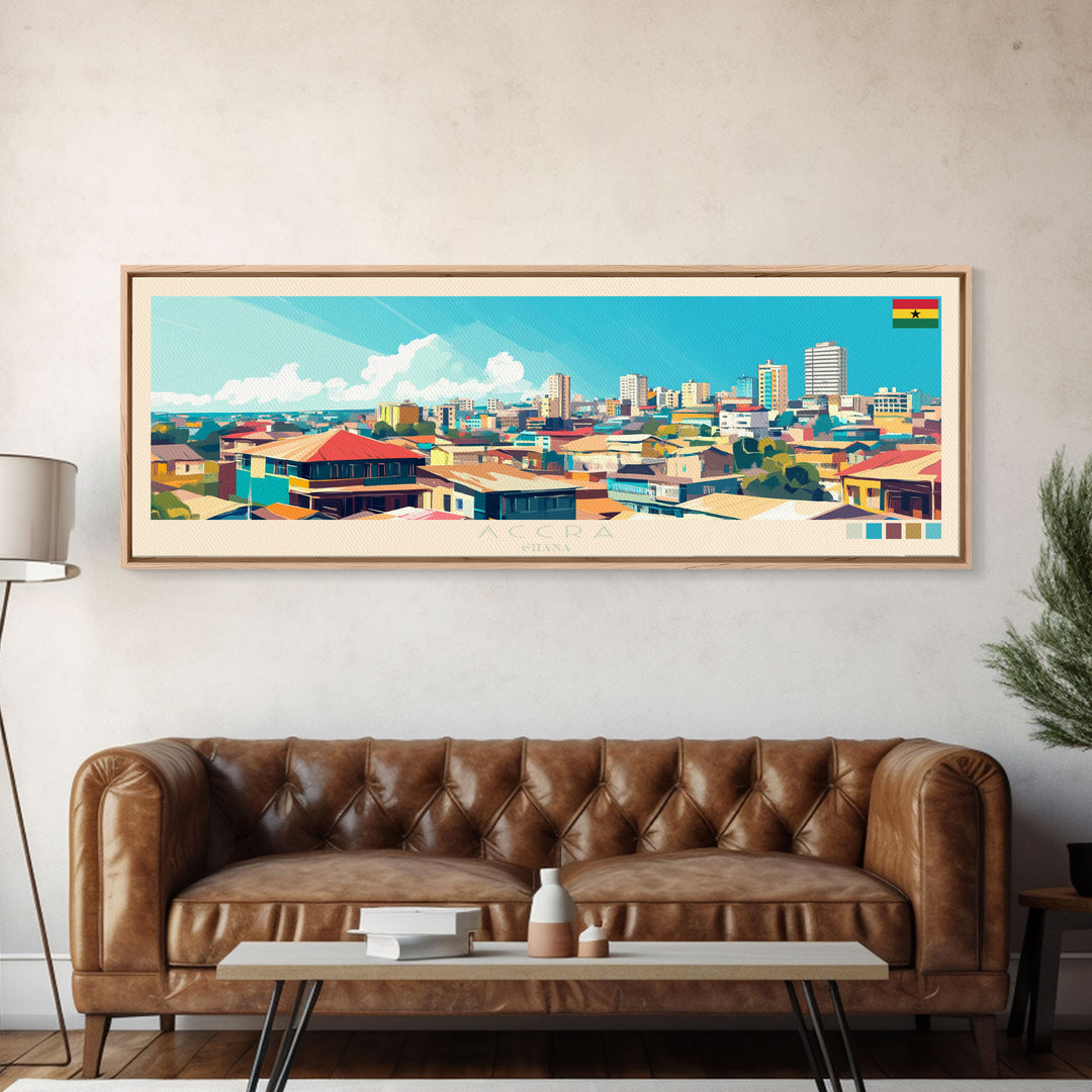 Accra, Ghana Travel Poster Panoramic Canvas Print, Accra, Ghana Painting, Ghana Art, Accra Travel Art, Guest Room Painting