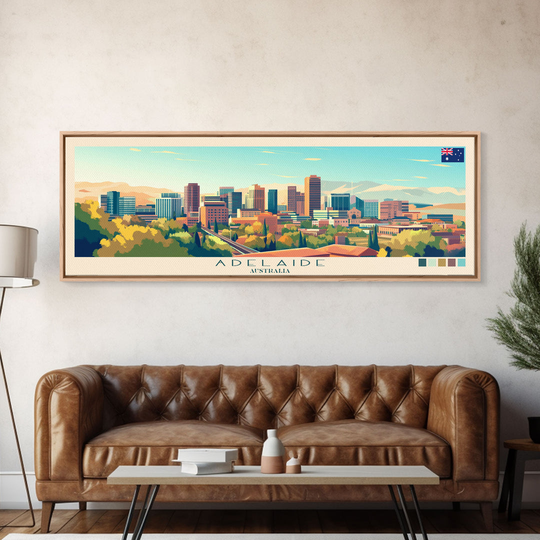 Adelaide, Australia Panoramic Travel Poster Canvas Print, Adelaide, Australia Painting, Australia Art, Adelaide Panoramic Travel Art, Travel Painting