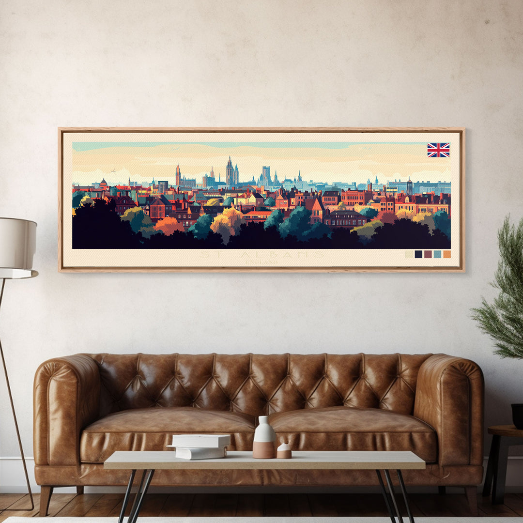 St Albans, England Travel Poster Panoramic Canvas Print, St Albans, England Painting, England Art, St Albans Travel Art, Guest Room Painting