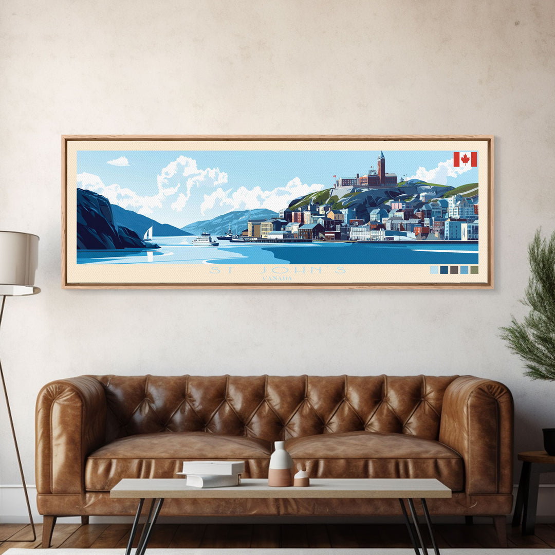 St. John's, Canada Travel Poster Panoramic Canvas Print, St. John's, Canada Painting, Canada Art, St. John's Travel Art, Guest Room Painting