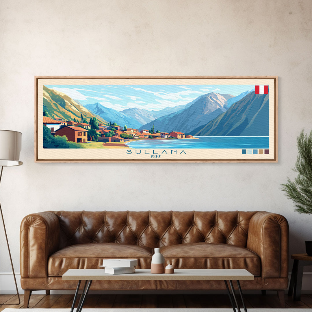 Sullana, Peru Panoramic Travel Poster Canvas Print, Sullana, Peru Painting, Peru Art, Sullana Panoramic Travel Art, Travel Painting