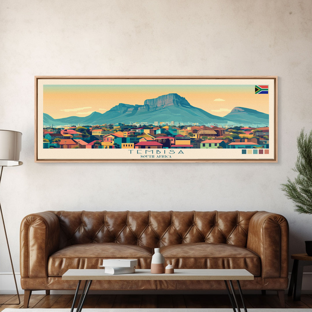 Tembisa, South Africa Panoramic Travel Poster Canvas Print, Tembisa, South Africa Painting, South Africa Art, Tembisa Travel Art, Guest Room Painting