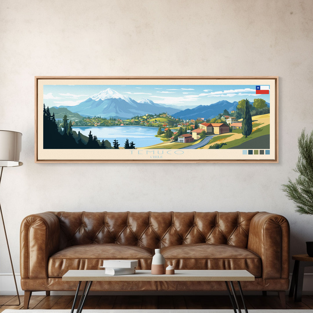 Temuco, Chile Panoramic Travel Poster Canvas Print, Temuco, Chile Painting, Chile Art, Temuco Travel Art, Living Room Painting