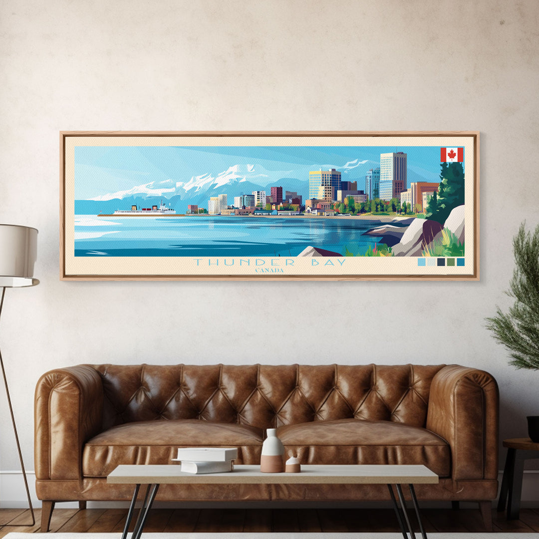 Thunder Bay, Canada Panoramic Travel Poster Canvas Print, Thunder Bay, Canada Painting, Canada Art, Thunder Bay Travel Art, Guest Room Painting