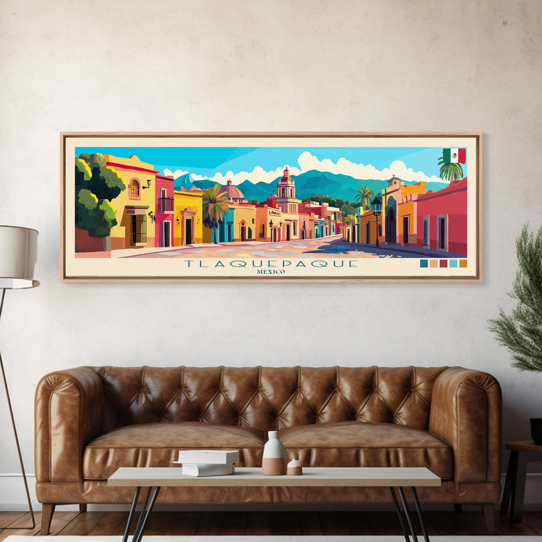 Tlaquepaque, Mexico Panoramic Travel Poster Canvas Print, Tlaquepaque, Mexico Painting, Mexico Art, Tlaquepaque Panoramic Travel Art, Travel Painting