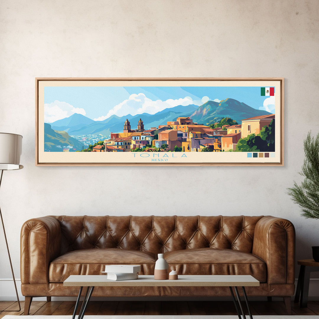 Tonala, Mexico Panoramic Travel Poster Canvas Print, Tonala, Mexico Painting, Mexico Art, Tonala Panoramic Travel Art, Travel Painting