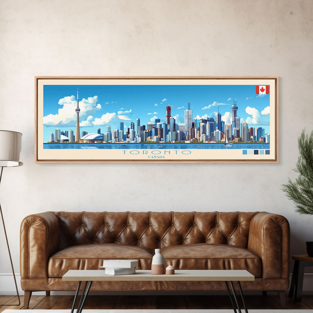 Toronto, Canada Panoramic Travel Poster Canvas Print, Toronto, Canada Painting, Canada Art, Toronto Travel Art, Living Room Painting