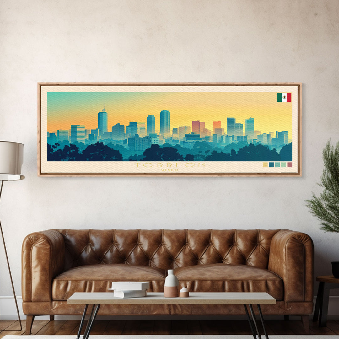 Torreon, Mexico Travel Poster Panoramic Canvas Print, Torreon, Mexico Painting, Mexico Art, Torreon Travel Art, Guest Room Painting