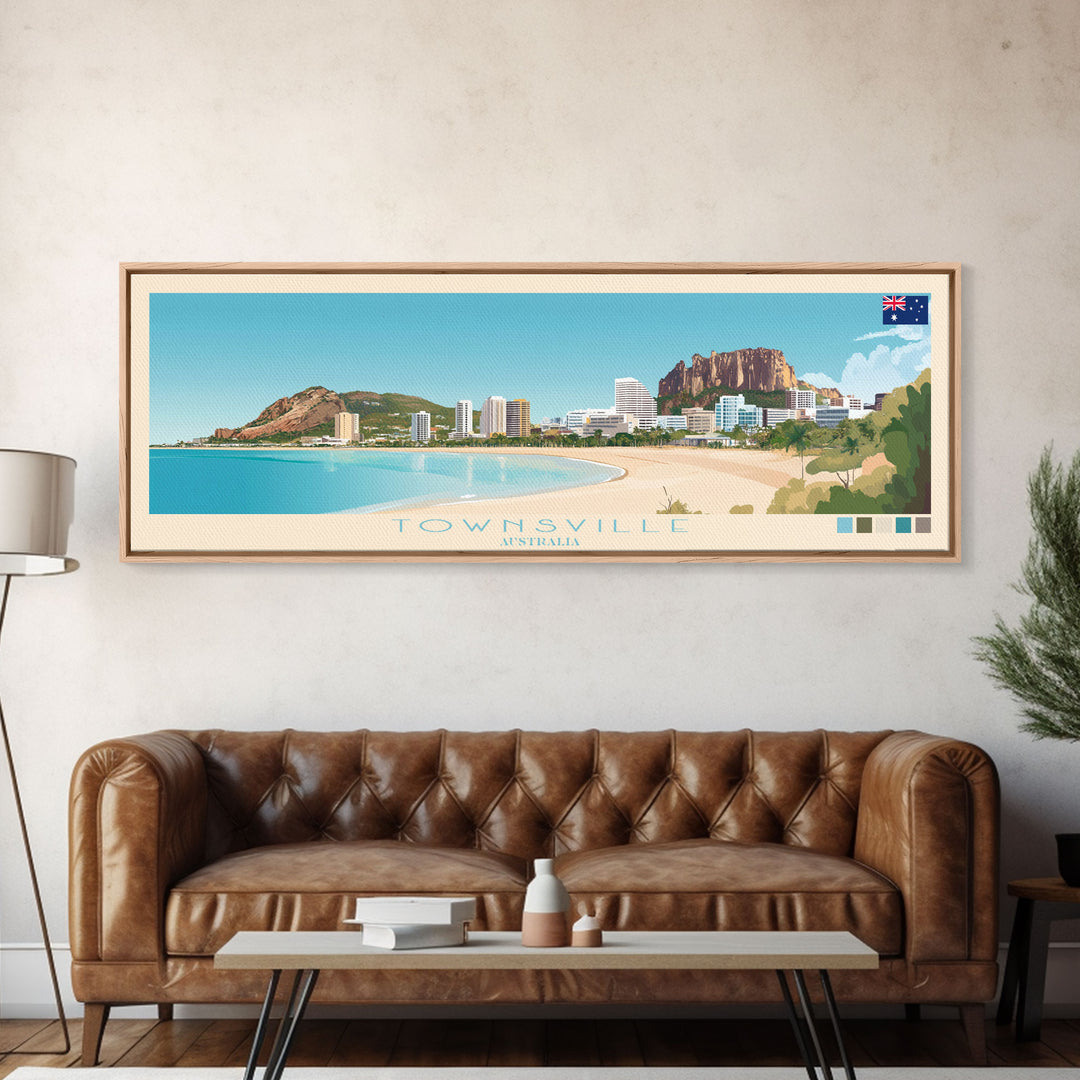 Townsville, Australia Panoramic Travel Poster Canvas Print, Townsville, Australia Painting, Australia Art, Townsville Panoramic Travel Art, Travel Painting