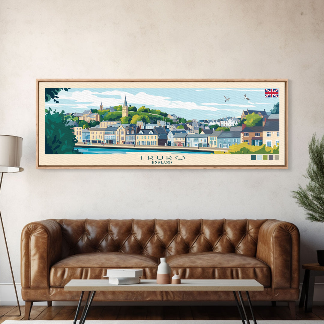 Truro, England Panoramic Travel Poster Canvas Print, Truro, England Painting, England Art, Truro Travel Art, Living Room Painting