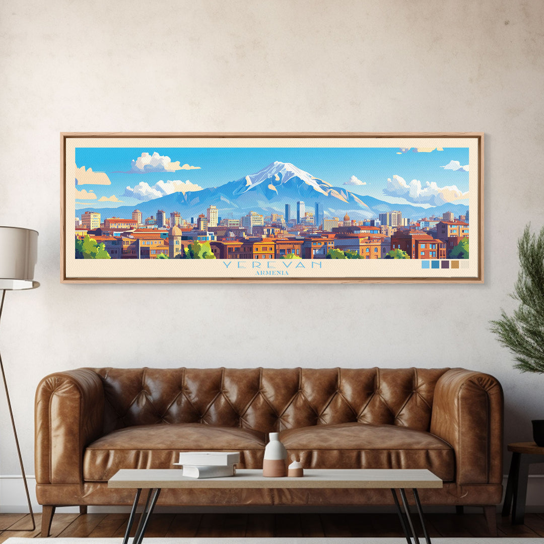 Yerevan, Armenia Panoramic Travel Poster Canvas Print, Yerevan, Armenia Painting, Armenia Art, Yerevan Travel Art, Guest Room Painting