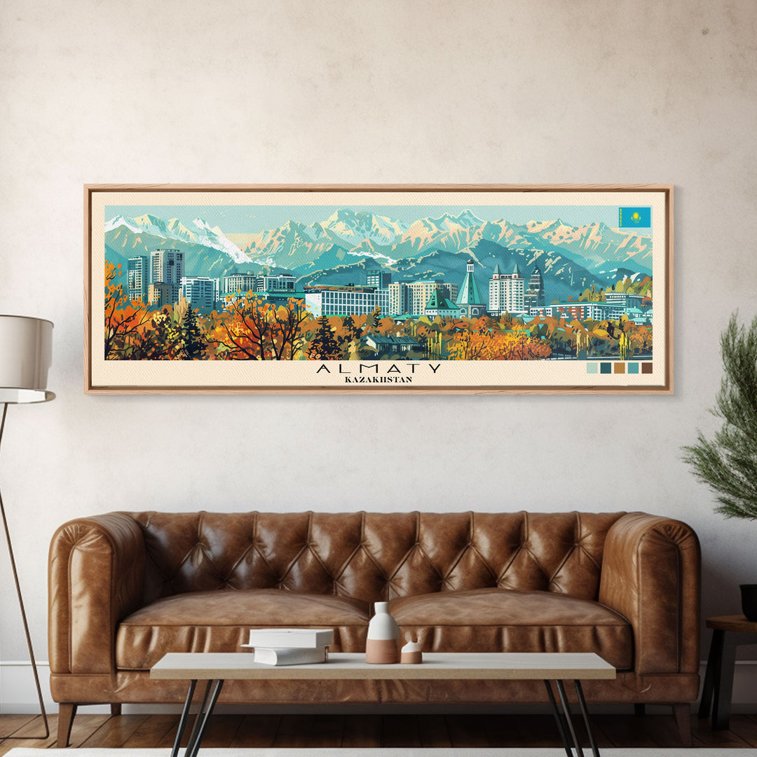 Almaty, Kazakhstan Panoramic Canvas Print, Almaty, Kazakhstan Painting, Kazakhstan Art, Almaty Travel Poster, Travel Art, Living Room Painting