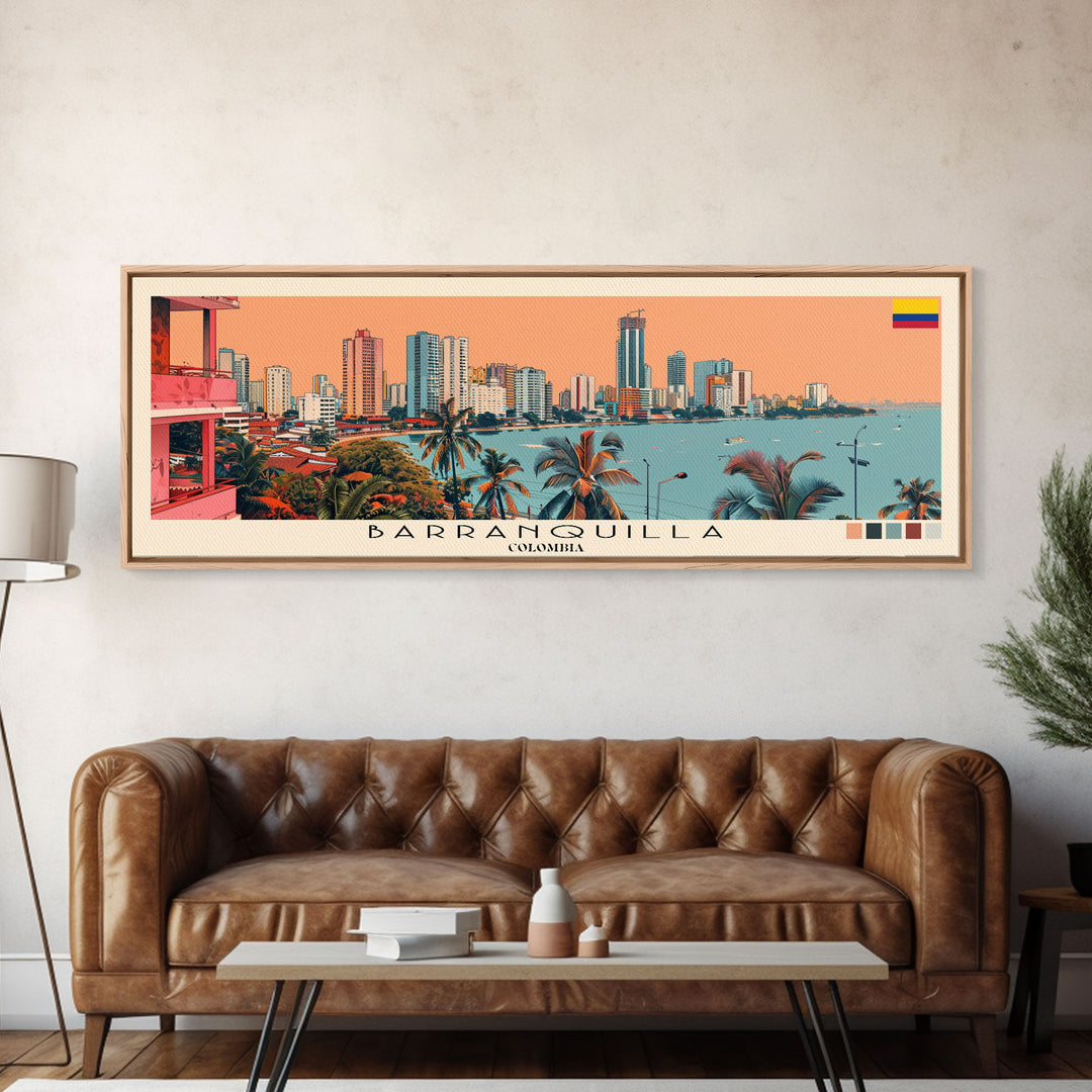 Barranquilla, Colombia Panoramic Canvas Print, Barranquilla, Colombia Painting, Colombia Art, Barranquilla Travel Poster, Travel Art, Guest Room Painting