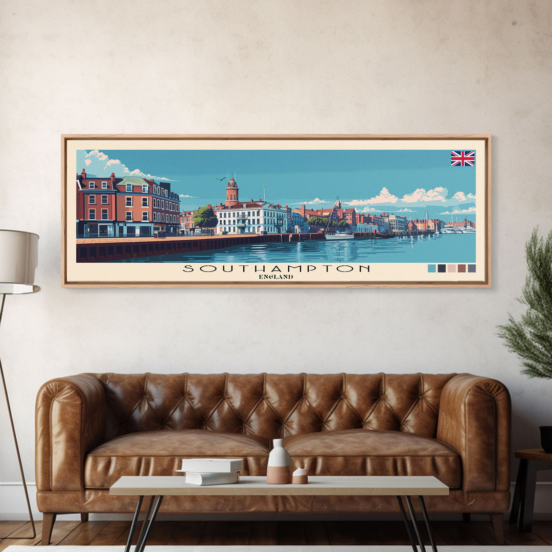 Southampton, England Panoramic Canvas Print, Southampton, England Painting, England Art, Southampton Travel Poster, Travel Art, Housewarming Gift