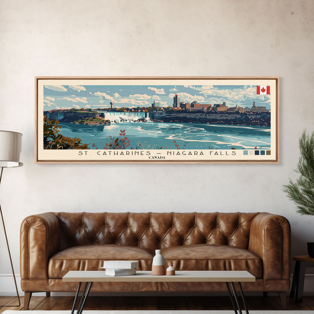 St. Catharines – Niagara Falls, Canada Panoramic Canvas Print, St. Catharines – Niagara Falls, Canada Painting, Canada Art, St. Catharines – Niagara Falls Travel Poster, Travel Art, Housewarming Gift