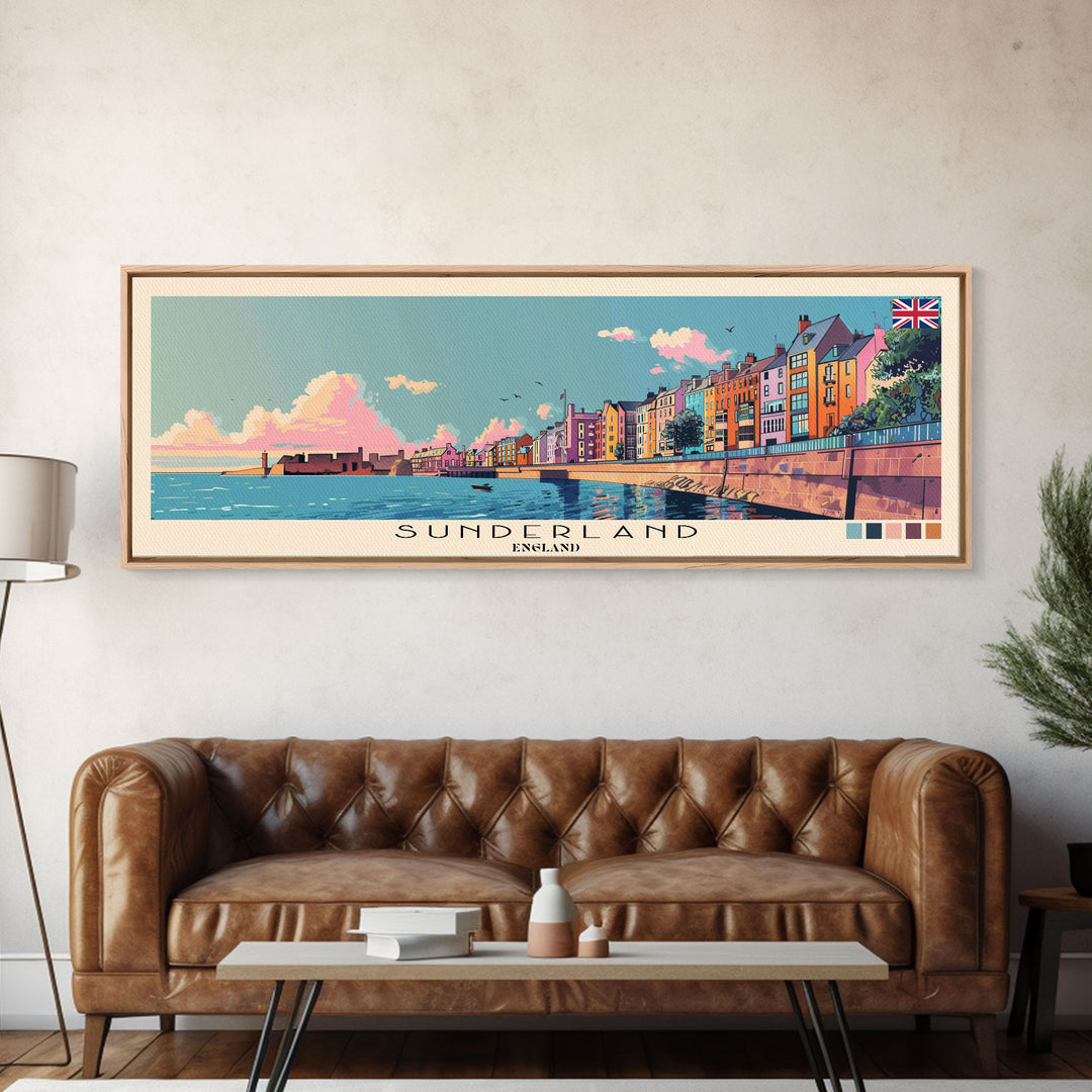 Sunderland, England Panoramic Canvas Print, Sunderland, England Painting, England Art, Sunderland Travel Poster, Travel Art, Housewarming Gift