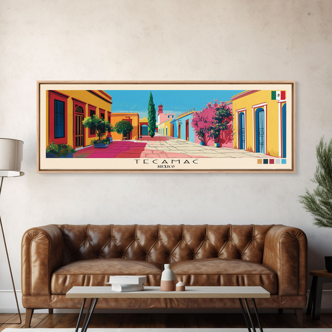 Tecamac, Mexico Panoramic Canvas Print, Tecamac, Mexico Painting, Mexico Art, Tecamac Travel Poster, Travel Art, Vacation Gift