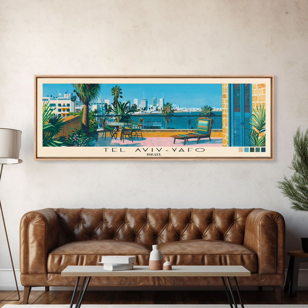 Tel Aviv-Yafo, Israel Panoramic Canvas Print, Tel Aviv-Yafo, Israel Painting, Israel Art, Tel Aviv-Yafo Travel Poster, Travel Art, Living Room Painting