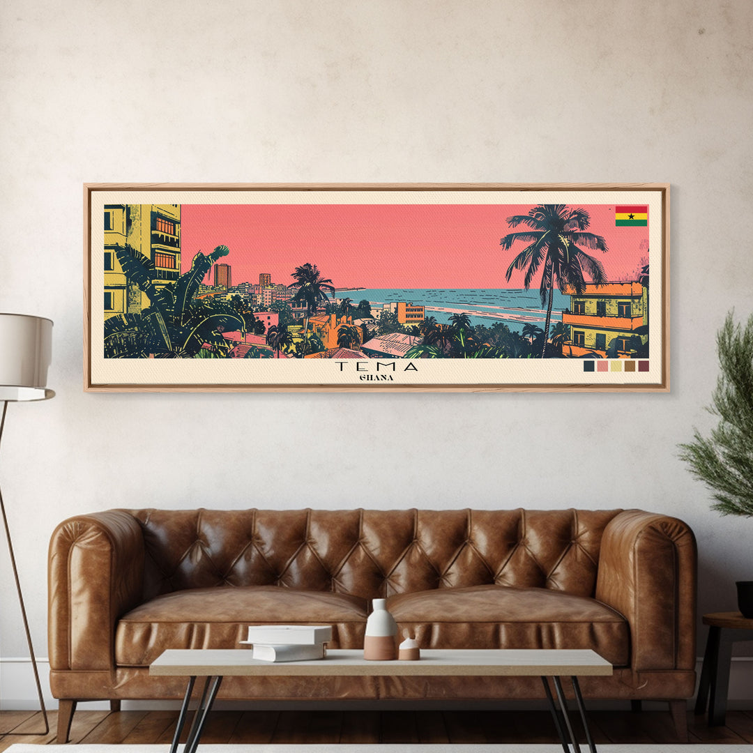 Tema, Ghana Panoramic Canvas Print, Tema, Ghana Painting, Ghana Art, Tema Travel Poster, Travel Art, Housewarming Gift