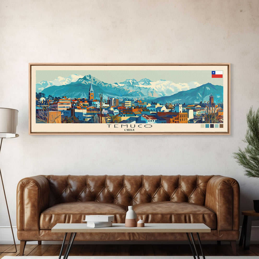 Temuco, Chile Panoramic Canvas Print, Temuco, Chile Painting, Chile Art, Temuco Travel Poster, Travel Art, Guest Room Painting