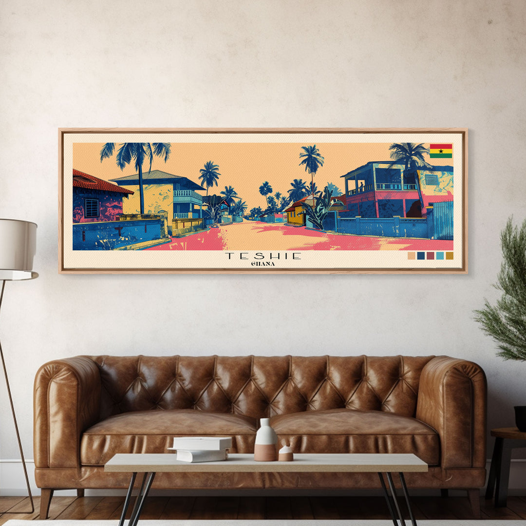 Teshie, Ghana Panoramic Canvas Print, Teshie, Ghana Painting, Ghana Art, Teshie Travel Poster, Travel Art, Living Room Painting